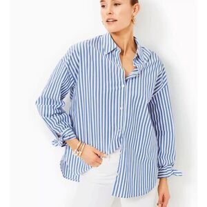 Lilly‎ Pulitzer Lesia Relaxed Button Down Briny Blue Cabana Stripe Size Medium
